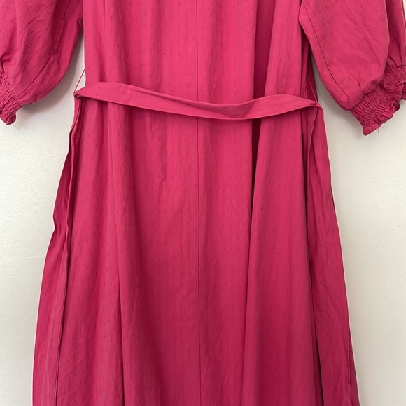 Ann Taylor | Pink Puff Sleeve Tie Waist Midi Flare Cottagecore Dress Small - Picture 7 of 11